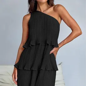 49% - discount-Women's One Shoulder Ruffle Tiered Layered Flowy A Line Dress