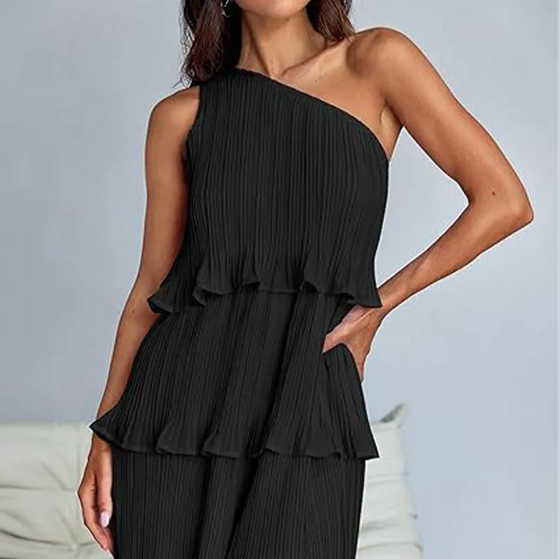 49% - discount-Women's One Shoulder Ruffle Tiered Layered Flowy A Line Dress