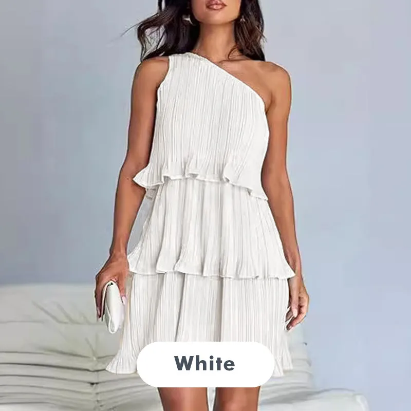 49% - discount-Women's One Shoulder Ruffle Tiered Layered Flowy A Line Dress