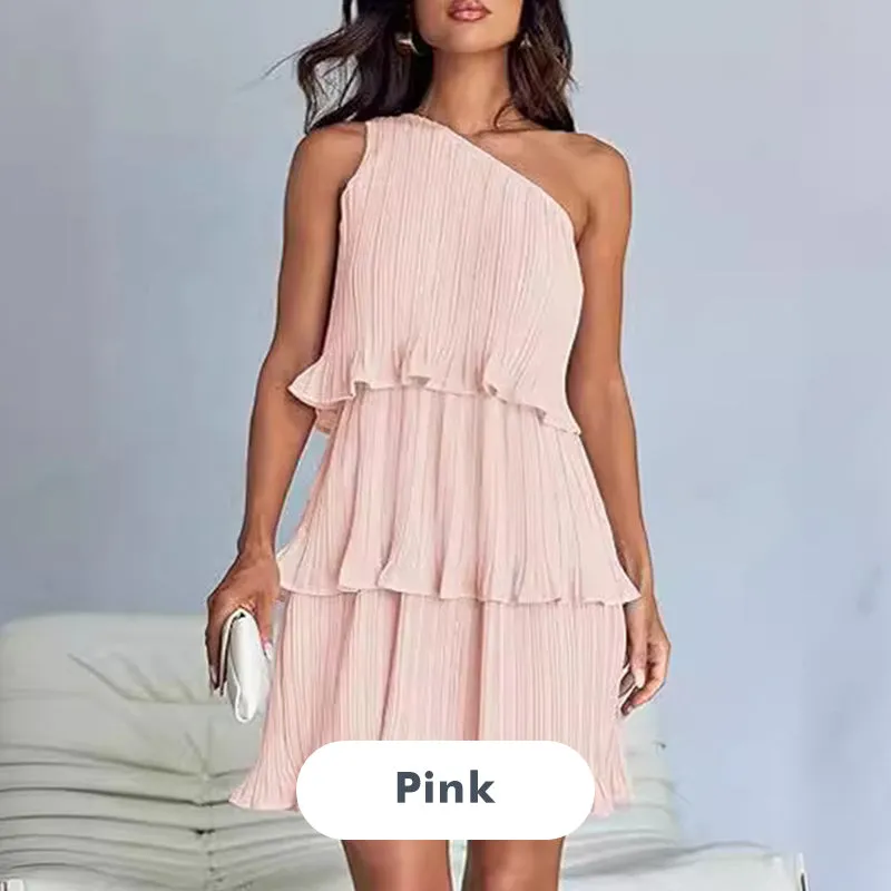 49% - discount-Women's One Shoulder Ruffle Tiered Layered Flowy A Line Dress