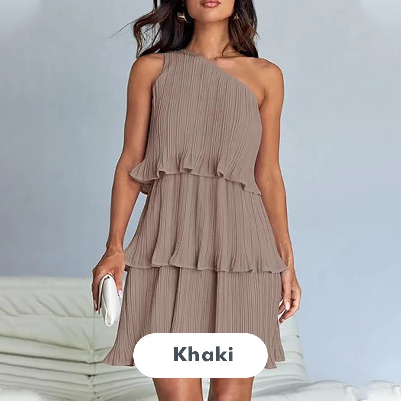 49% - discount-Women's One Shoulder Ruffle Tiered Layered Flowy A Line Dress