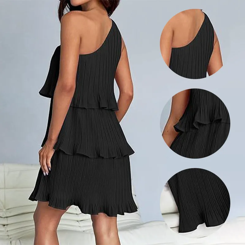 49% - discount-Women's One Shoulder Ruffle Tiered Layered Flowy A Line Dress