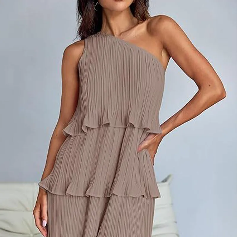 49% - discount-Women's One Shoulder Ruffle Tiered Layered Flowy A Line Dress