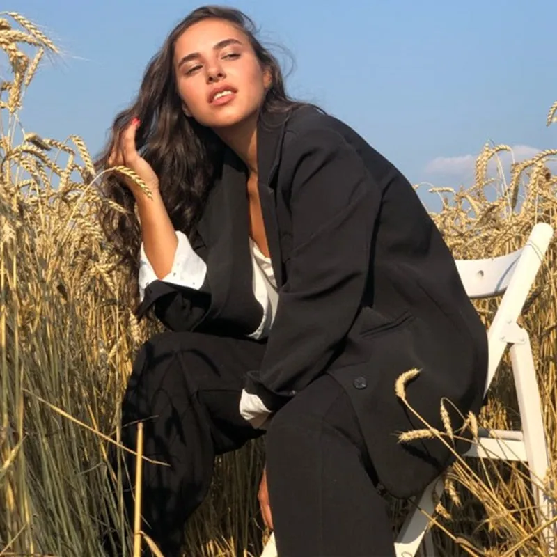 Amy Fashion - Elegant Black Single-breasted Women Blazer