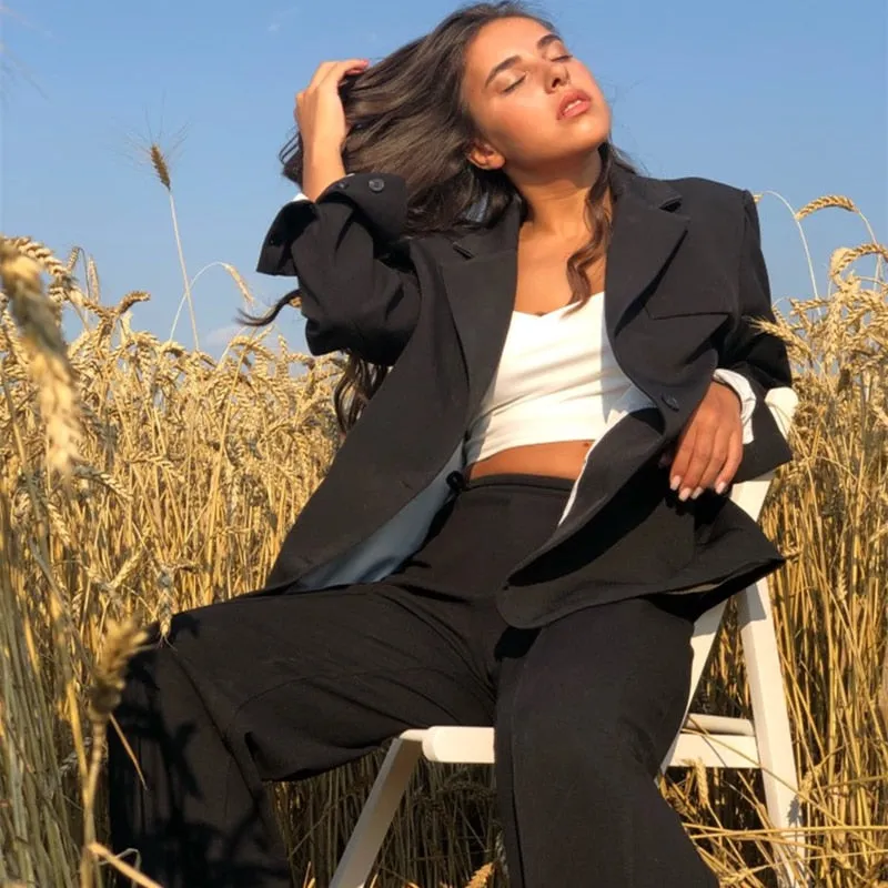 Amy Fashion - Elegant Black Single-breasted Women Blazer