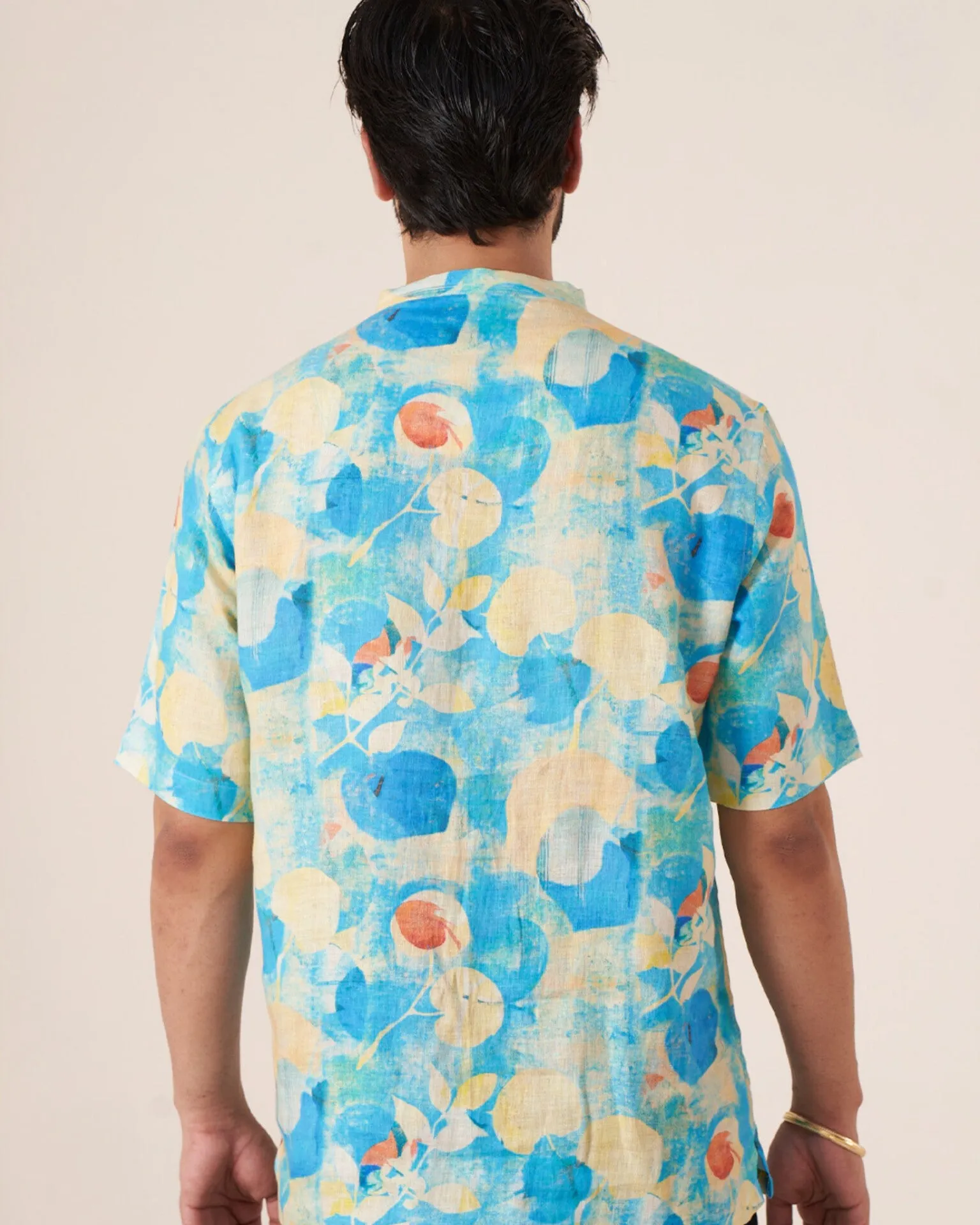 Aqua Bloom (Pure Linen Short Sleeve Shirt)  AddysForMen