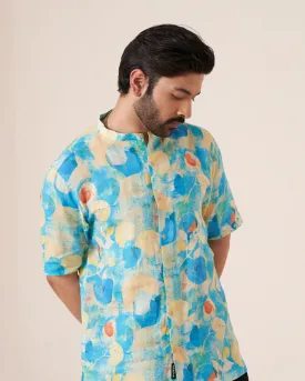 Aqua Bloom (Pure Linen Short Sleeve Shirt)  AddysForMen