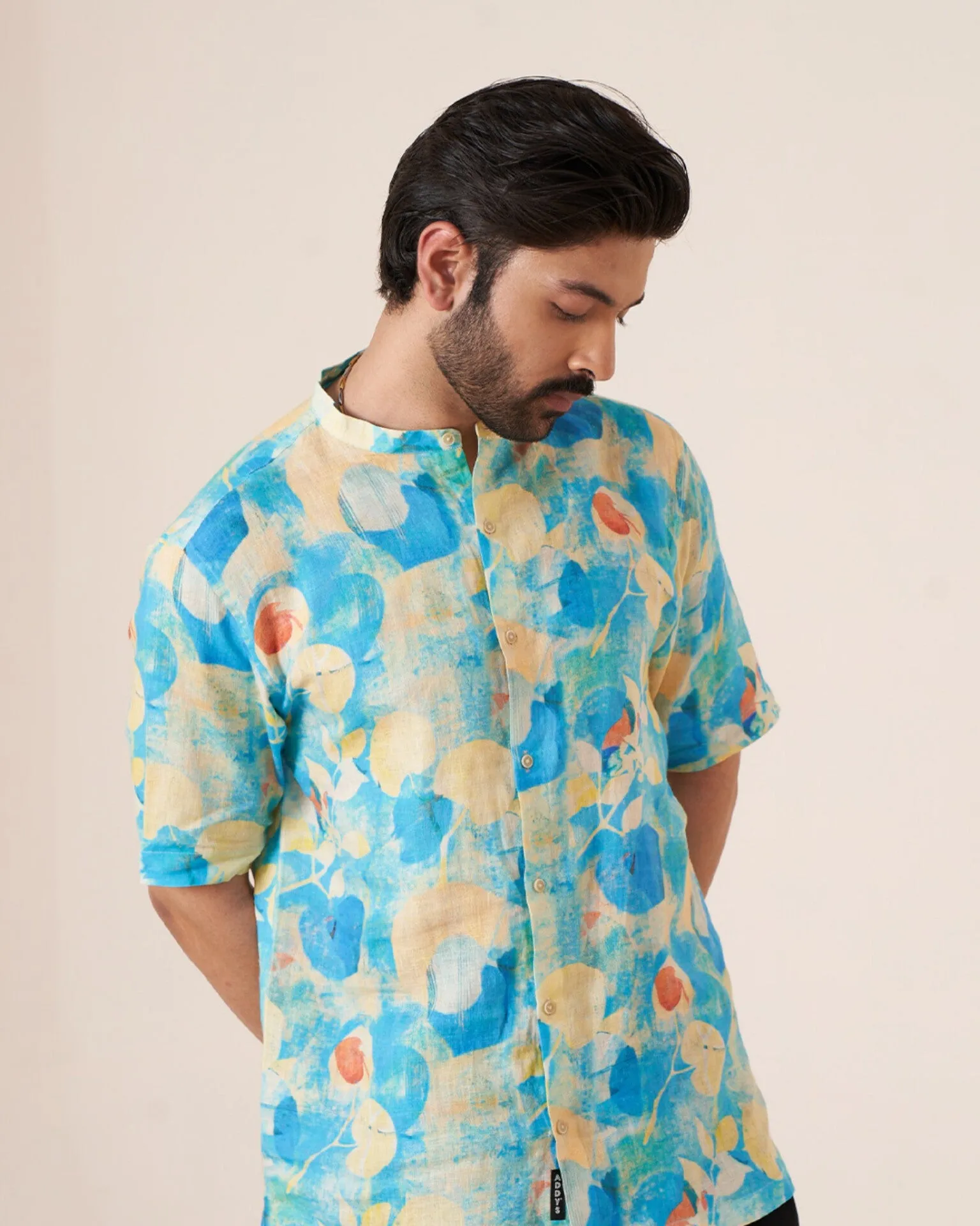 Aqua Bloom (Pure Linen Short Sleeve Shirt)  AddysForMen