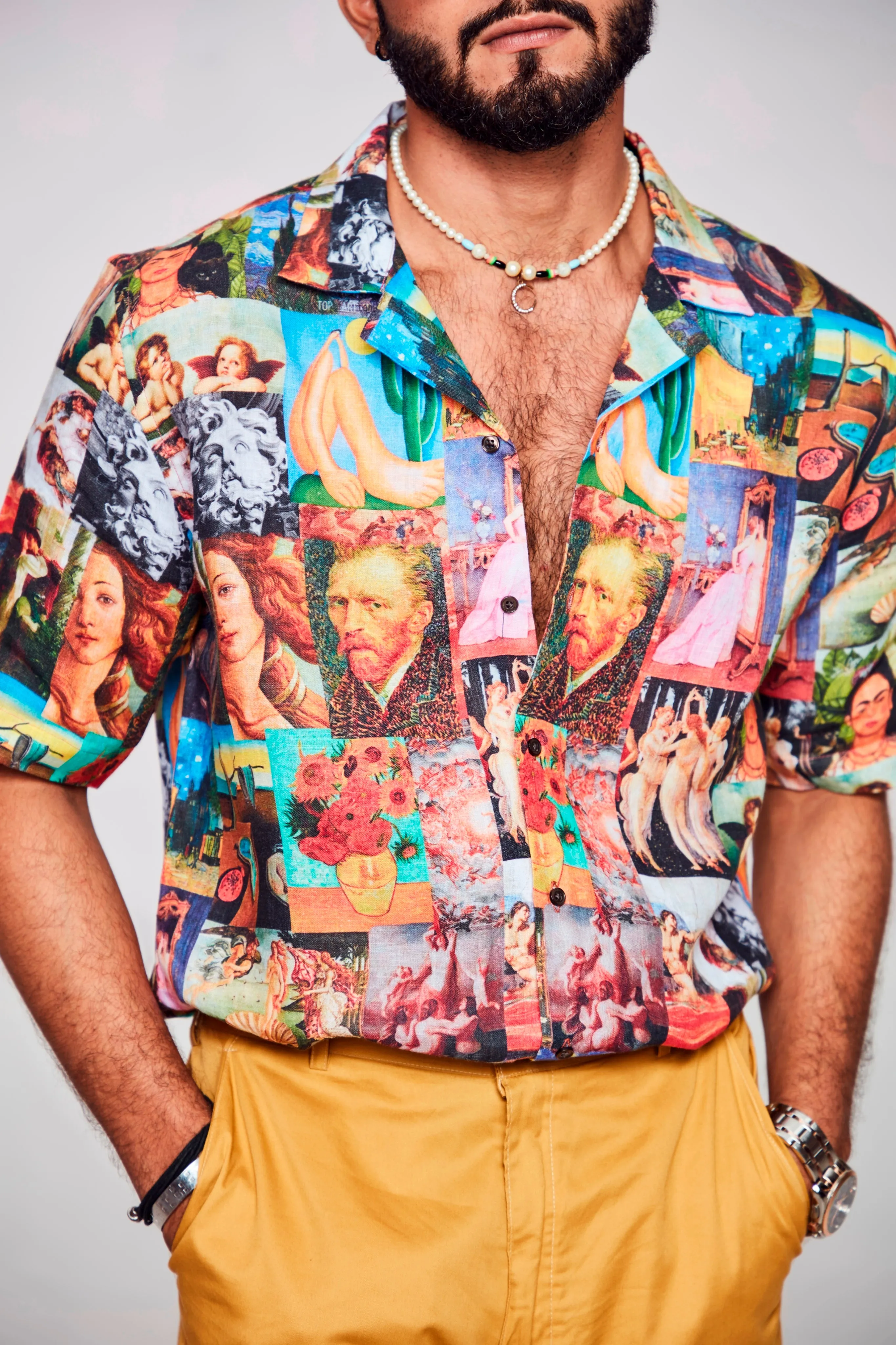 Artistic Collage Printed Exquisite Fusion of Stories - Pure Linen Shirt