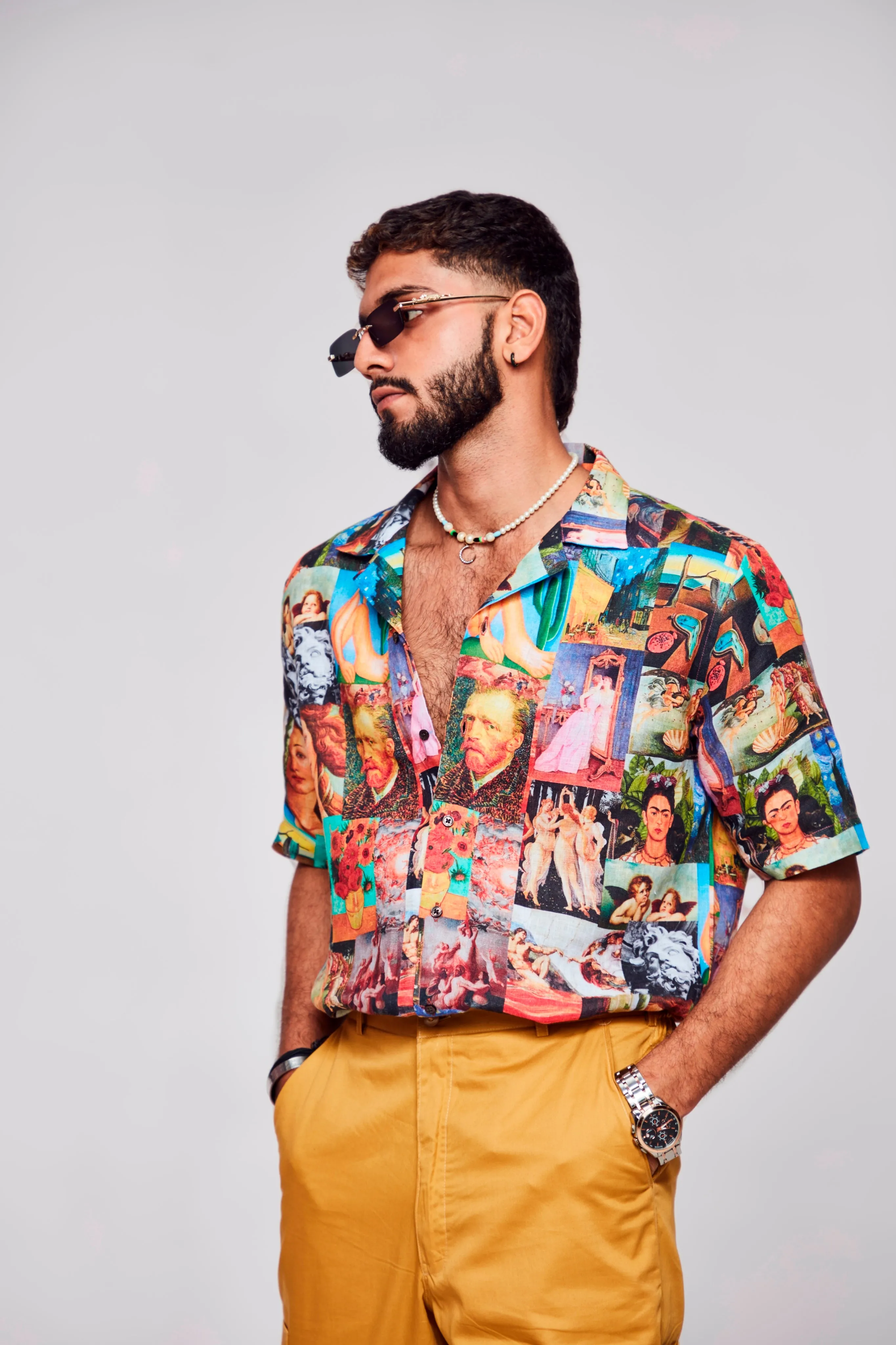 Artistic Collage Printed Exquisite Fusion of Stories - Pure Linen Shirt