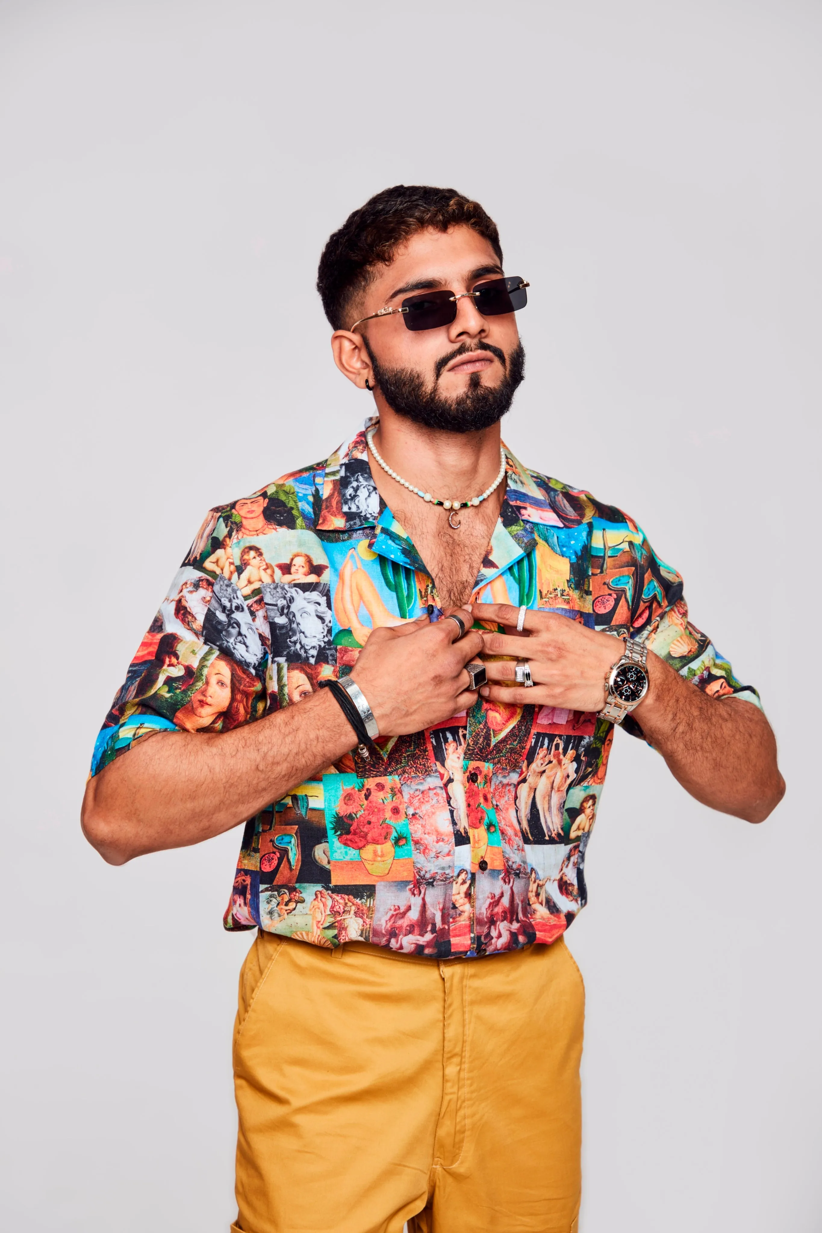 Artistic Collage Printed Exquisite Fusion of Stories - Pure Linen Shirt
