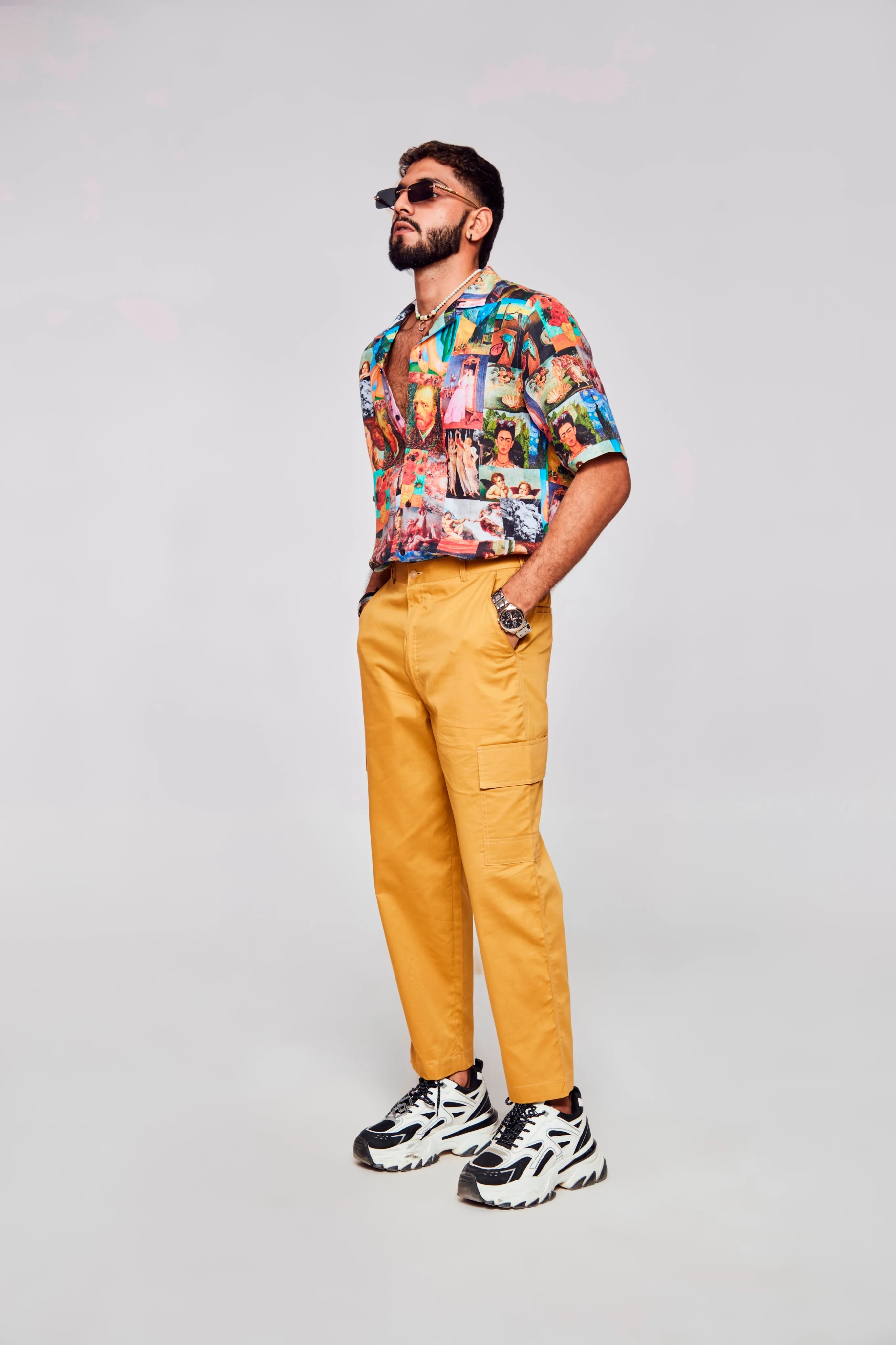 Artistic Collage Printed Exquisite Fusion of Stories - Pure Linen Shirt