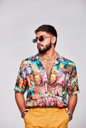 Artistic Collage Printed Exquisite Fusion of Stories - Pure Linen Shirt