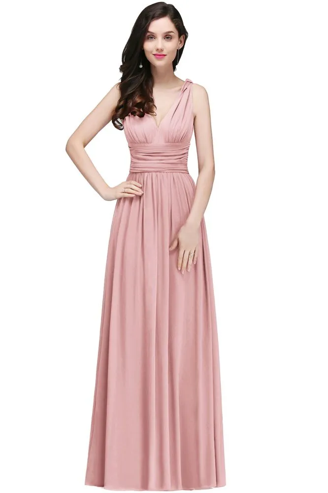 Chiffon V-Neck Floor-length A-line Formal Dresses