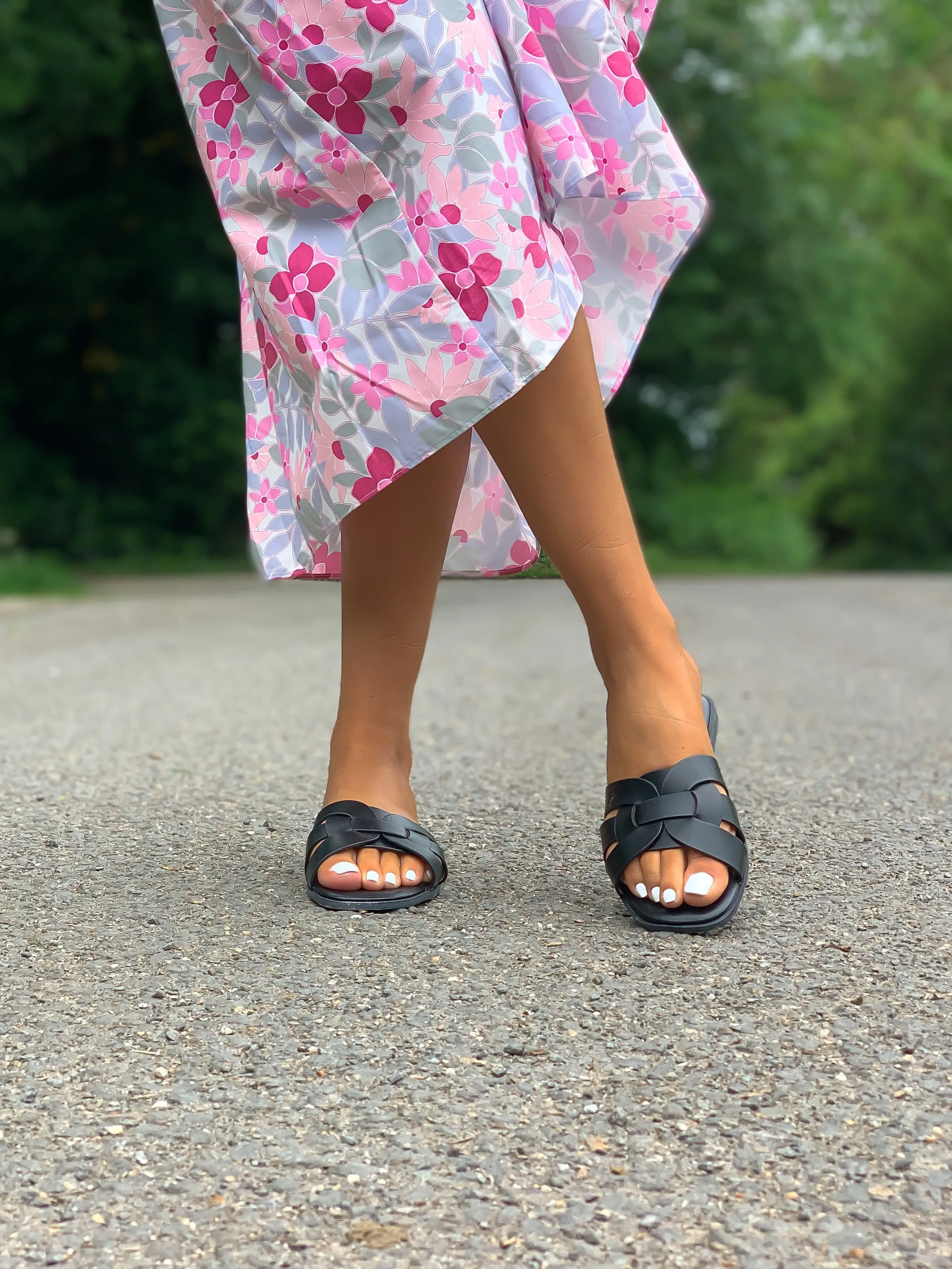 Ezra Black Woven Detail Sandals