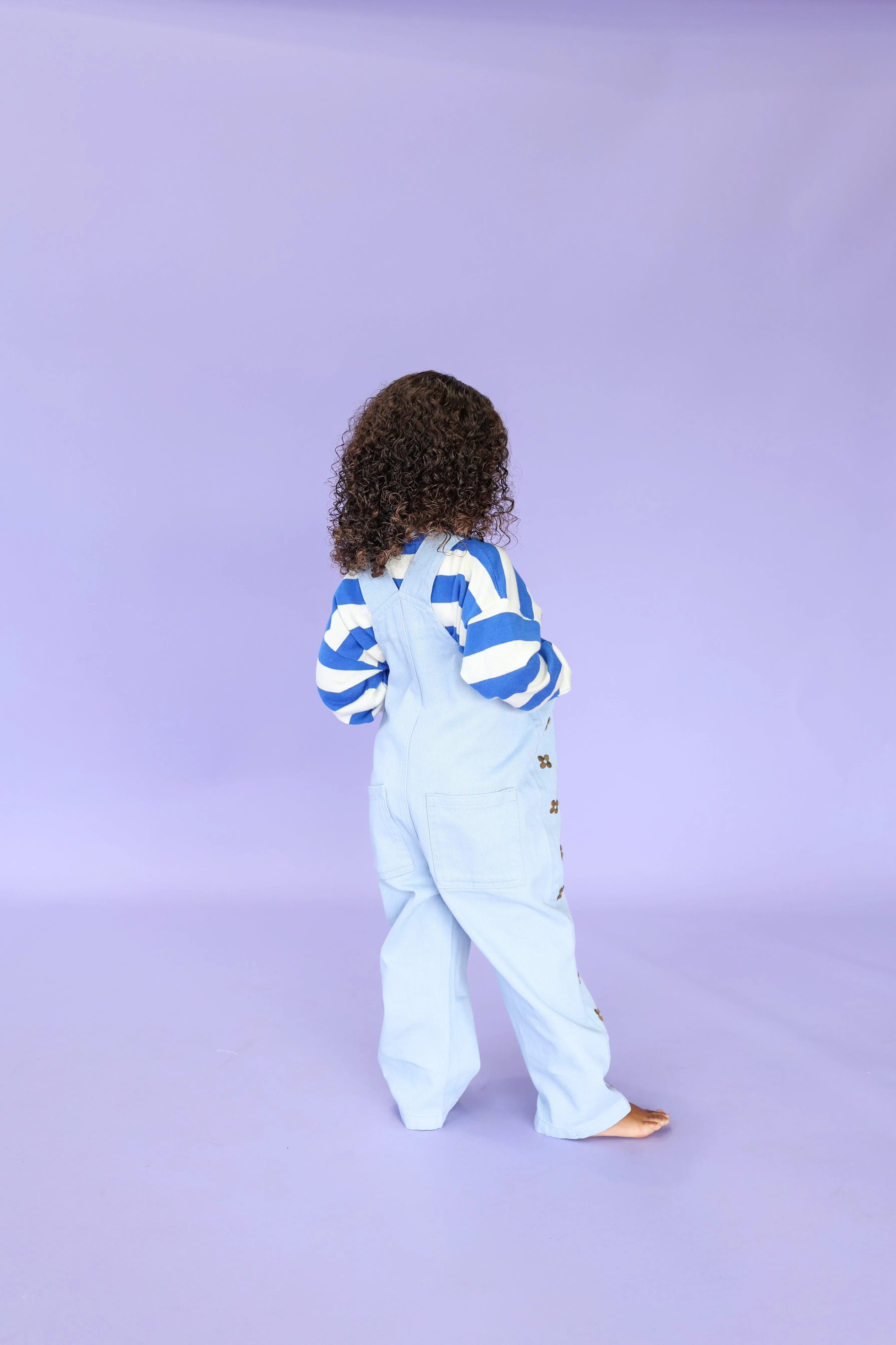 Grown Organic Embroidery Posy Overalls - Ice Blue