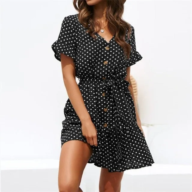 Leopard Print Sexy Ruffles Short Sleeve Dress