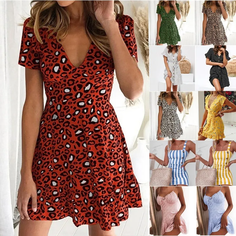 Leopard Print Sexy Ruffles Short Sleeve Dress