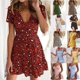 Leopard Print Sexy Ruffles Short Sleeve Dress