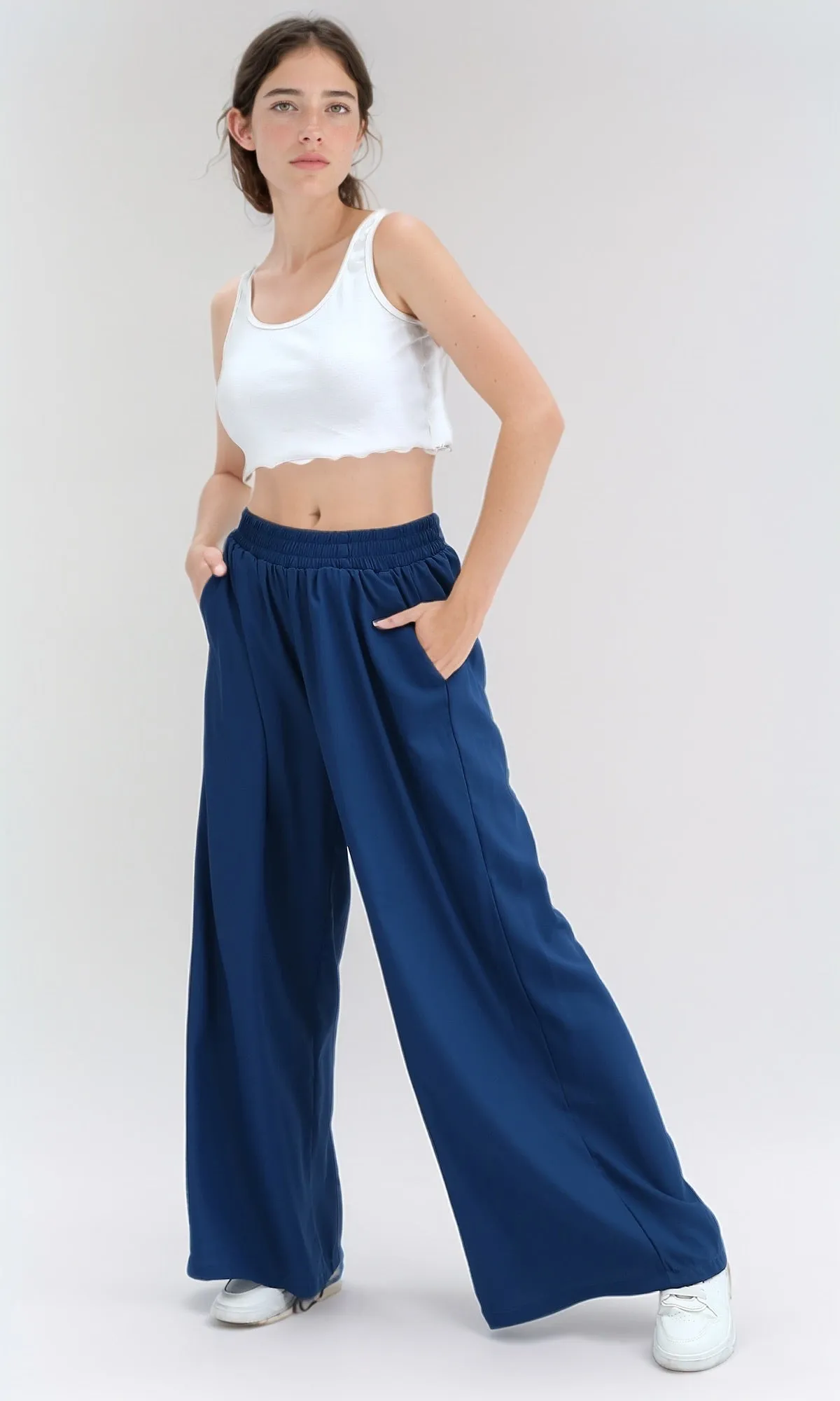 O193258 - Petrol Casual Wide Leg Pants With Two Pockets