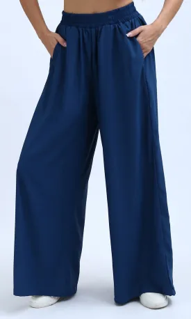 O193258 - Petrol Casual Wide Leg Pants With Two Pockets
