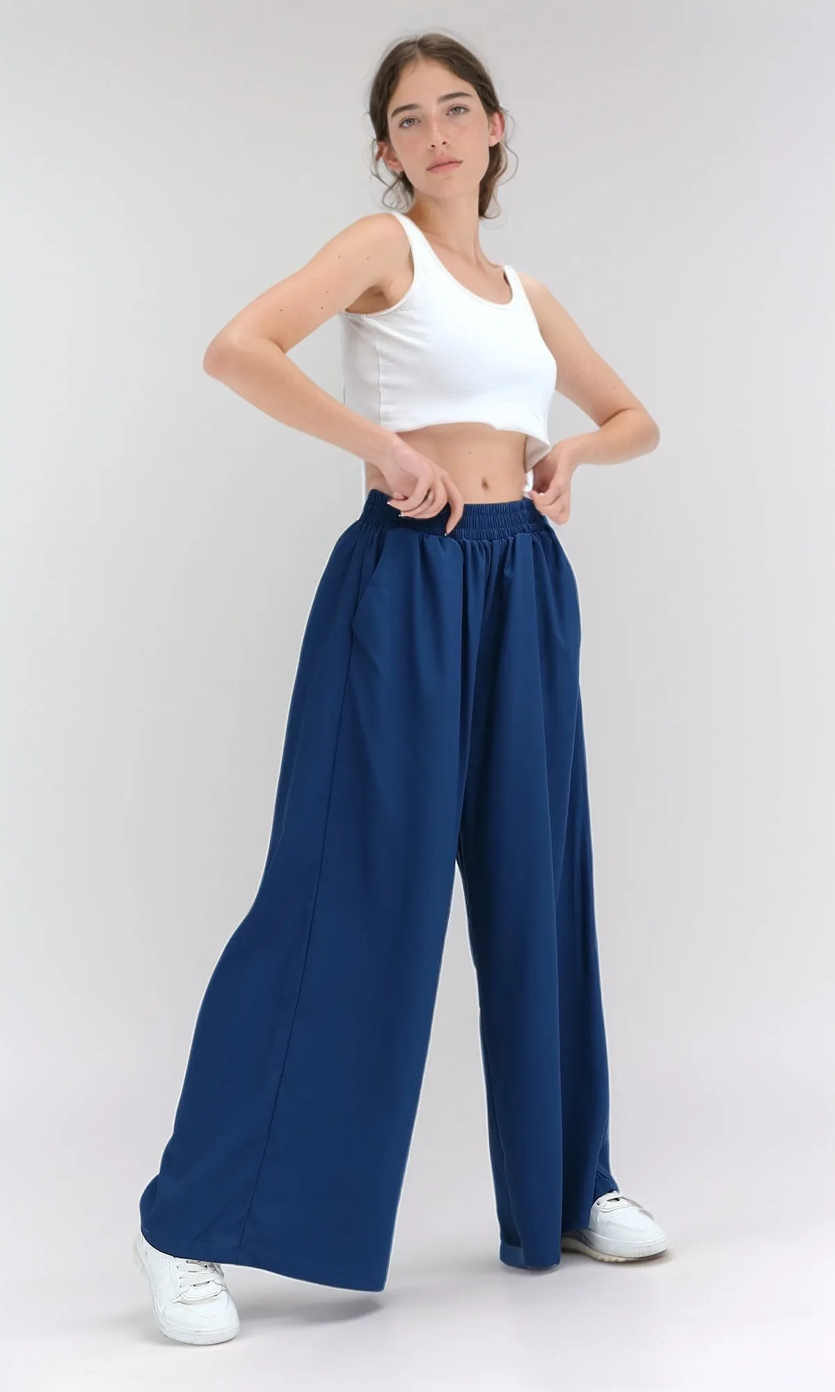 O193258 - Petrol Casual Wide Leg Pants With Two Pockets