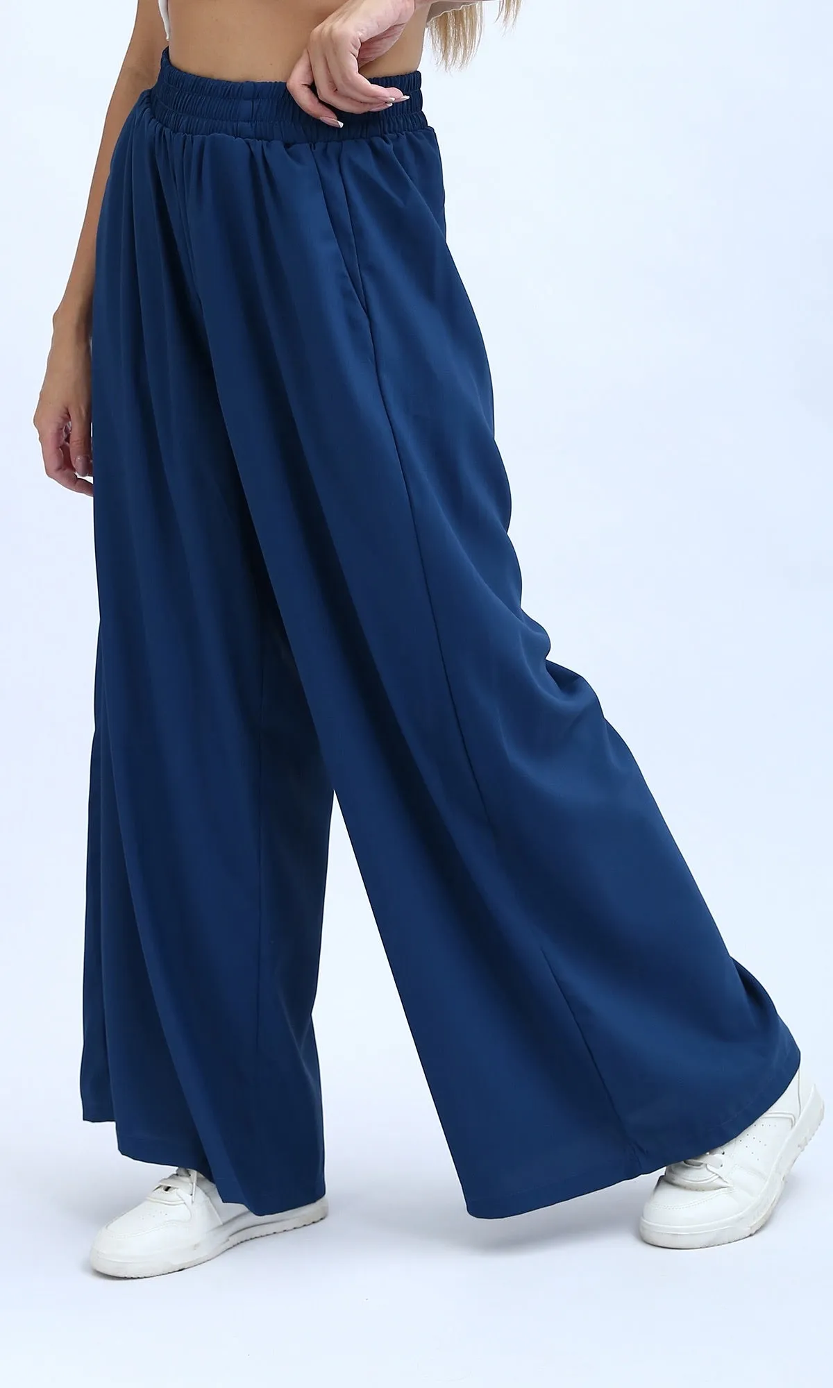 O193258 - Petrol Casual Wide Leg Pants With Two Pockets