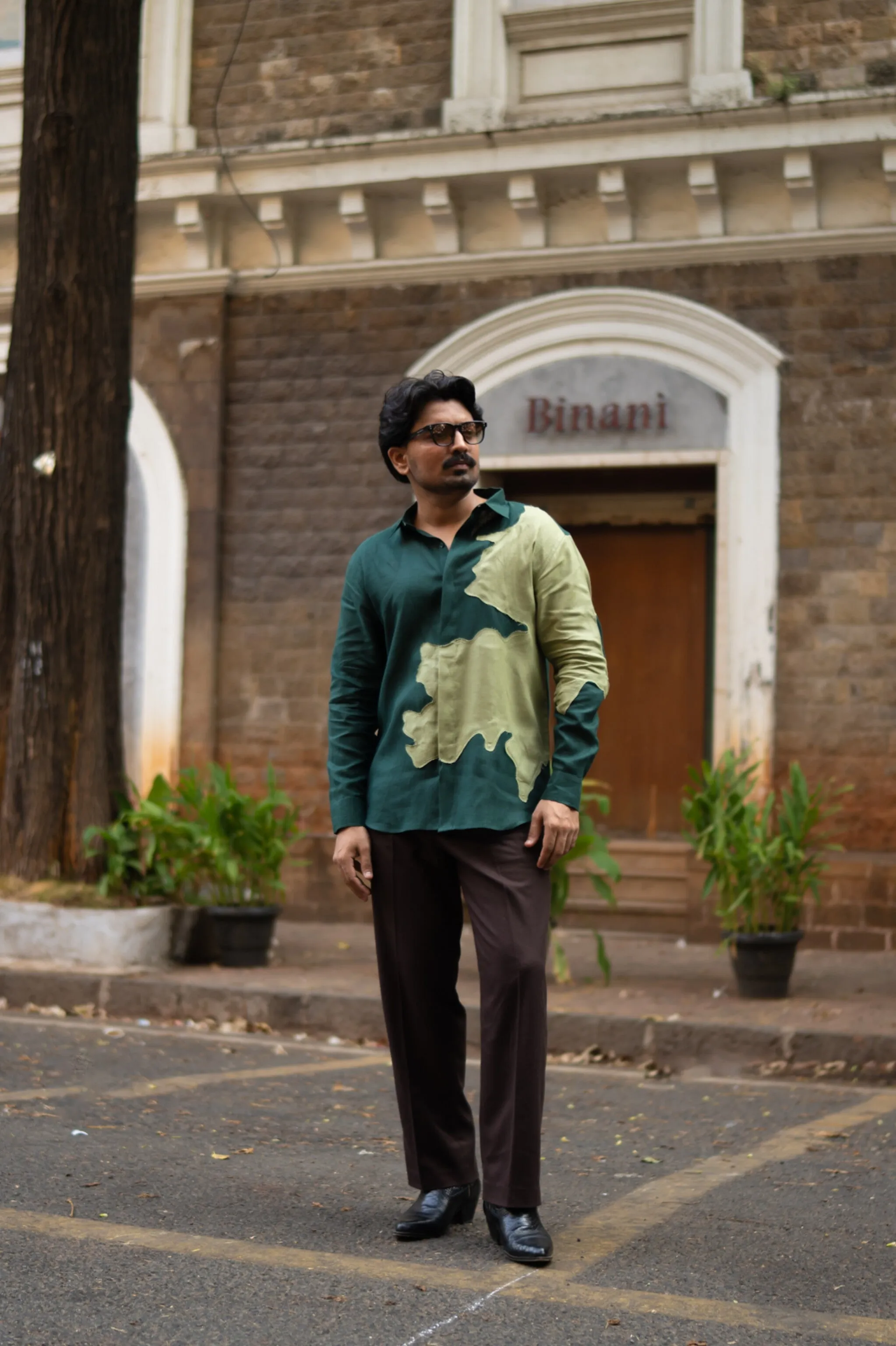 Sage Swirl Pure Linen Designer Shirt