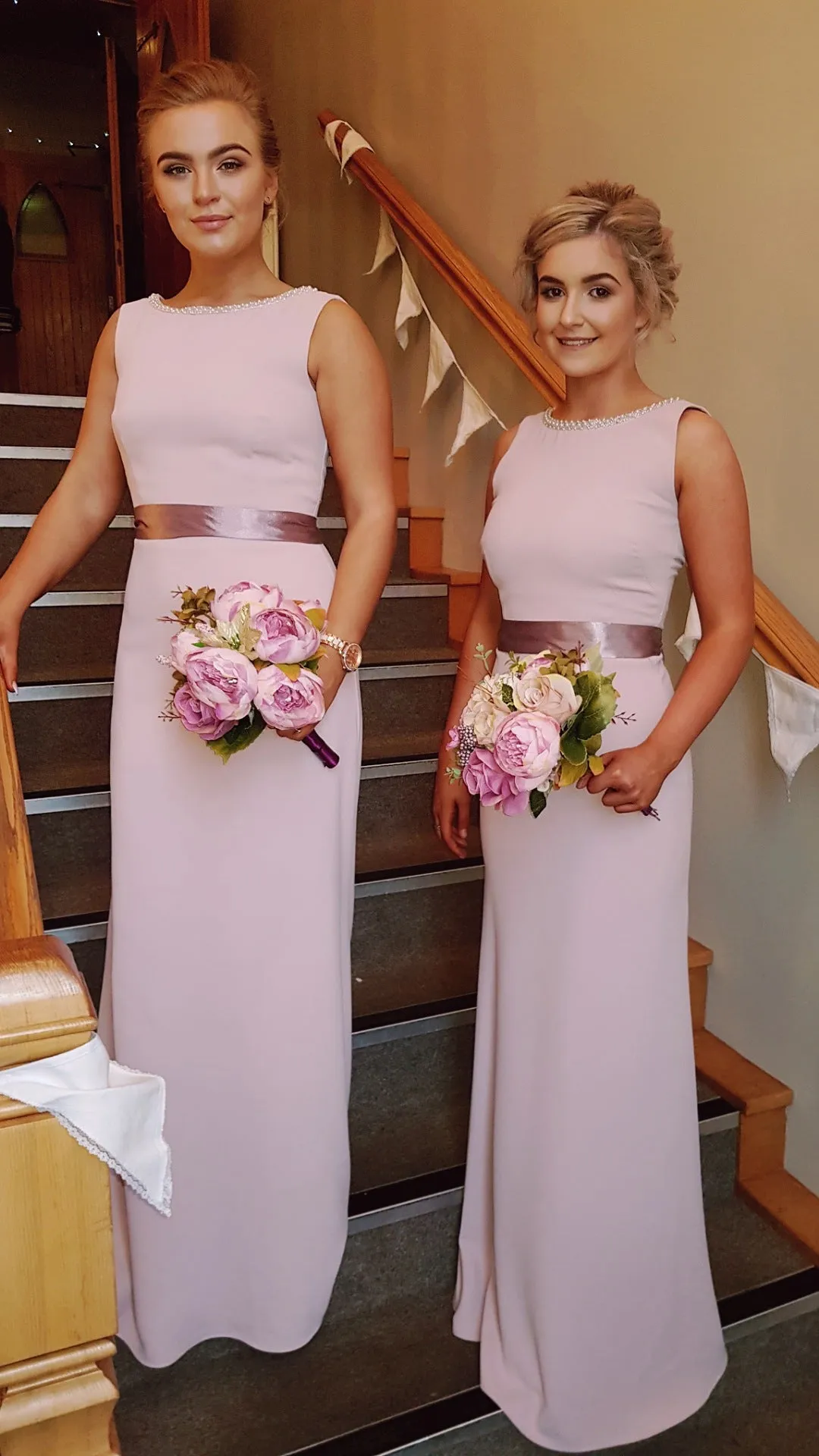 Sienna Blush Pearl Neck Plain & Elegant Bridesmaids Dress
