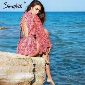 Simplee Backless lace up floral women