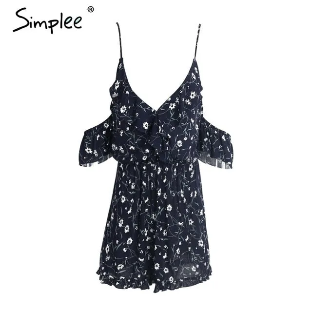 Simplee Sexy ruffle floral print jumpsuit romper Women