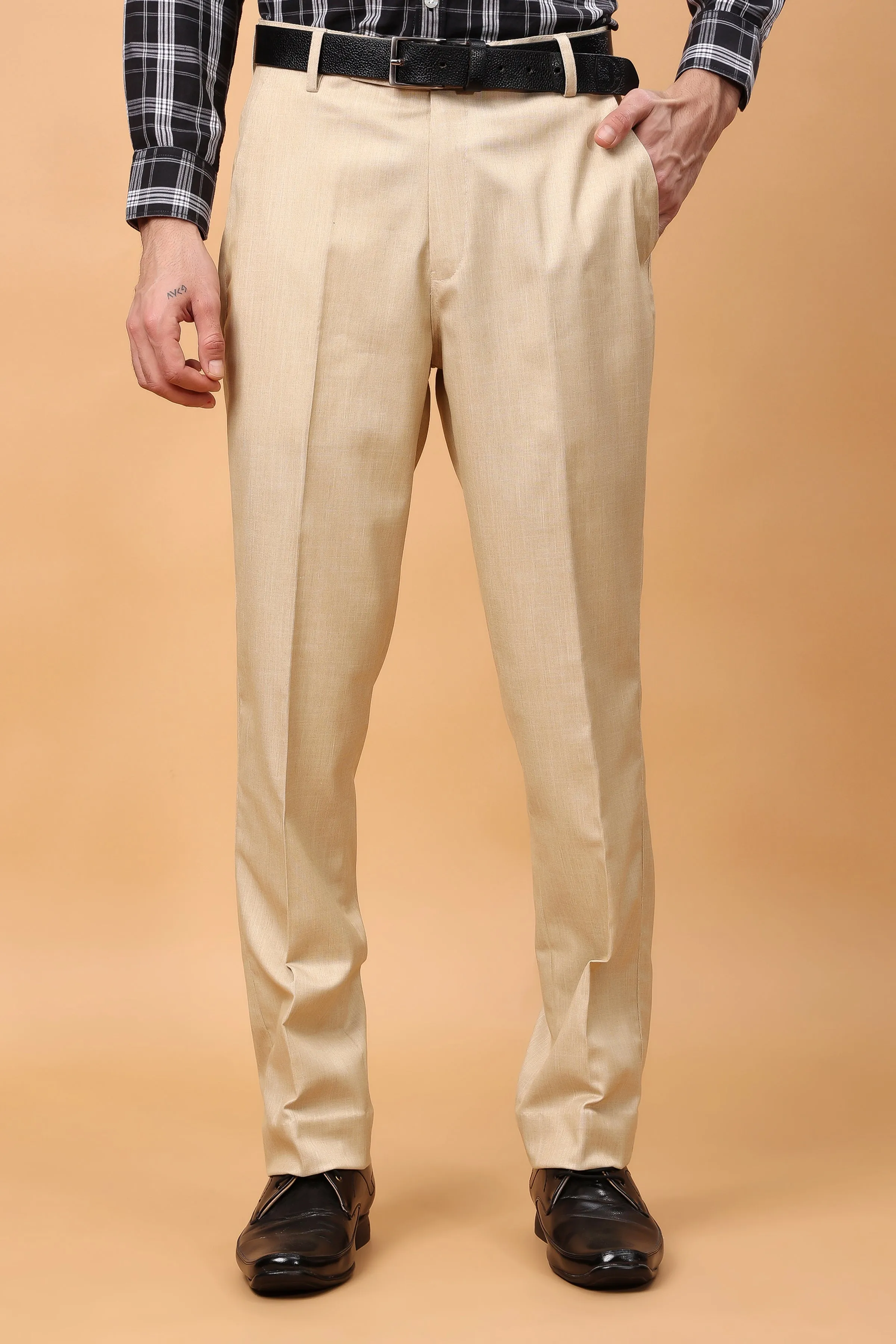 Soft Camel Linen Formal Trousers