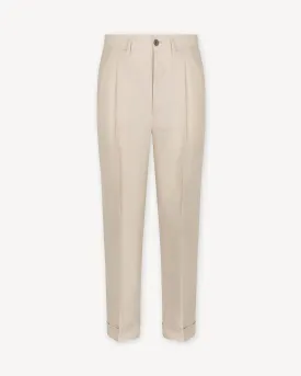 Stone Double Pleat Linen Trousers