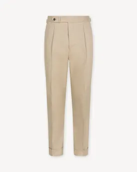 Stone Single Pleat Cotton Drill Trousers