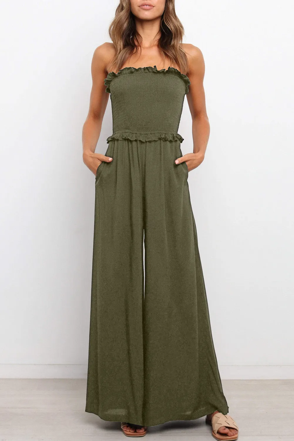 Strapless Shirred Bodice Jumpsuits