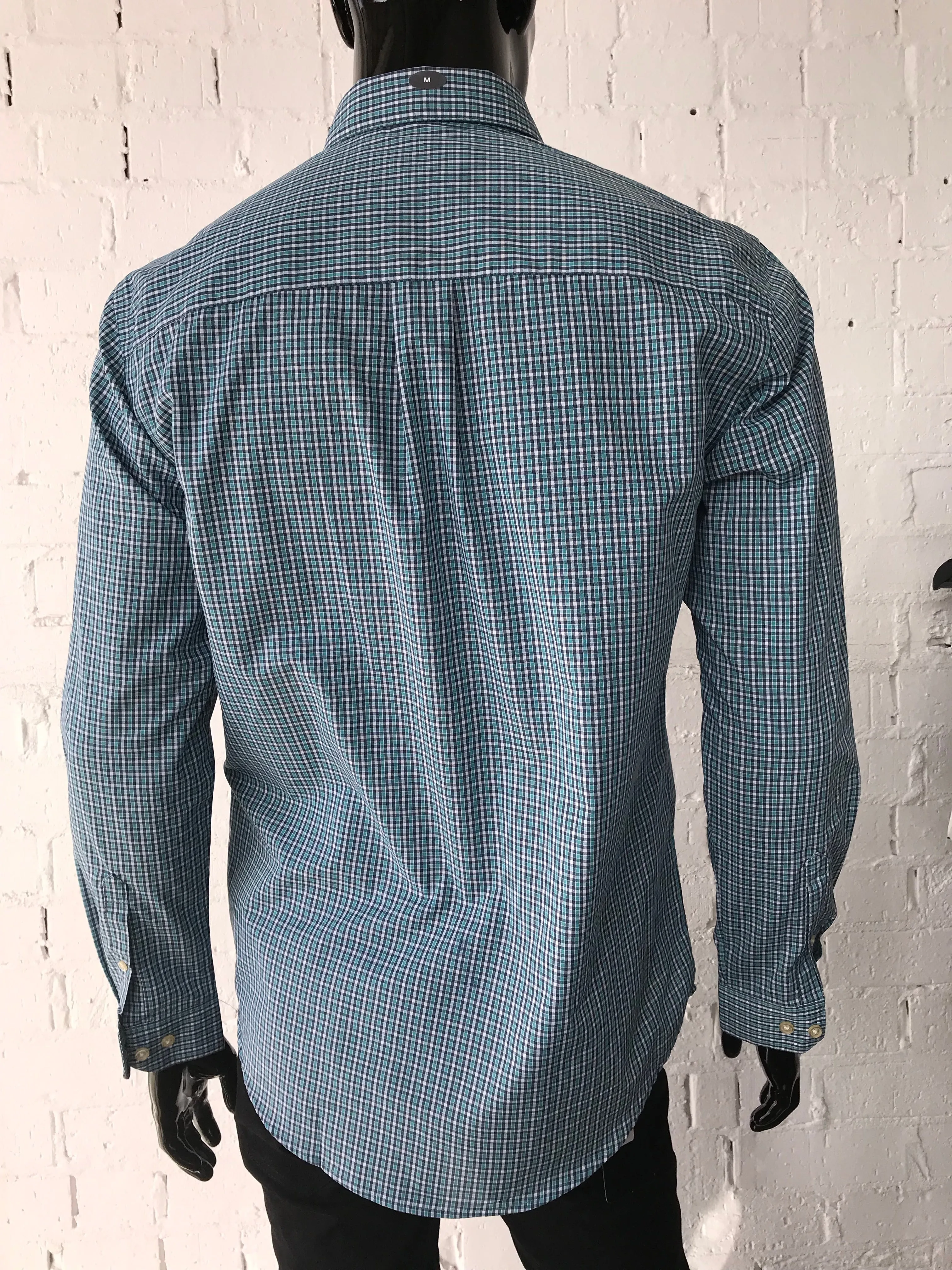 Van Heusen Mens Shirt • Aqua, White and Black Plaid