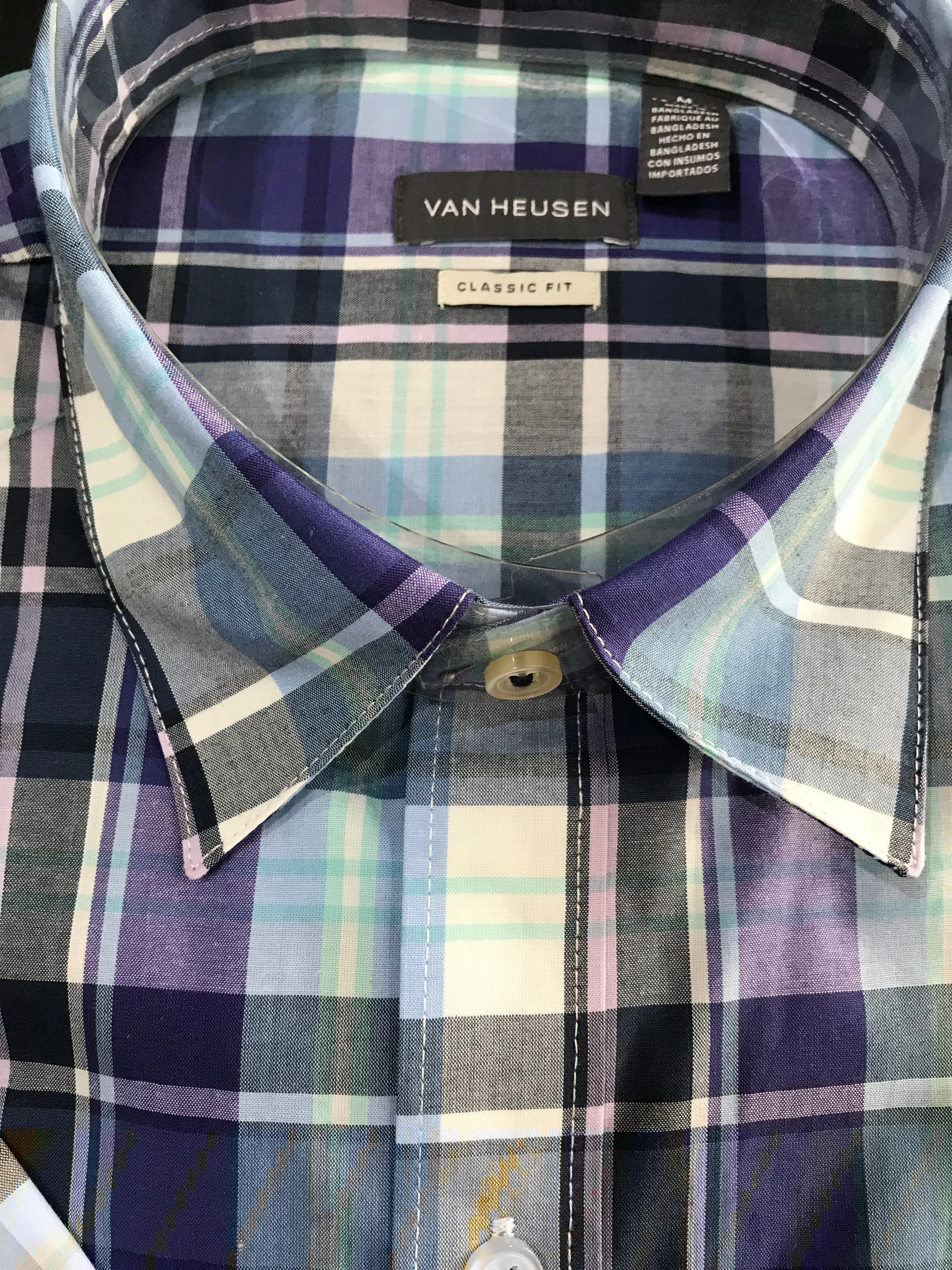 Van Heusen Mens Short Sleeve Shirt • Blue, Purple and Navy Plaid and Green, Blue and Black Plaid