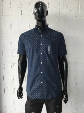 Van Heusen Mens Short Sleeve Shirt • Navy with Square Pattern